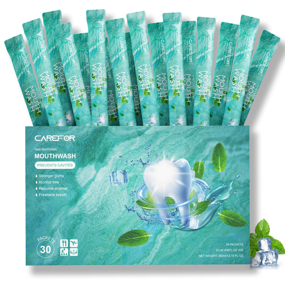 Travel-size individual mouthwash packet for on-the-go use