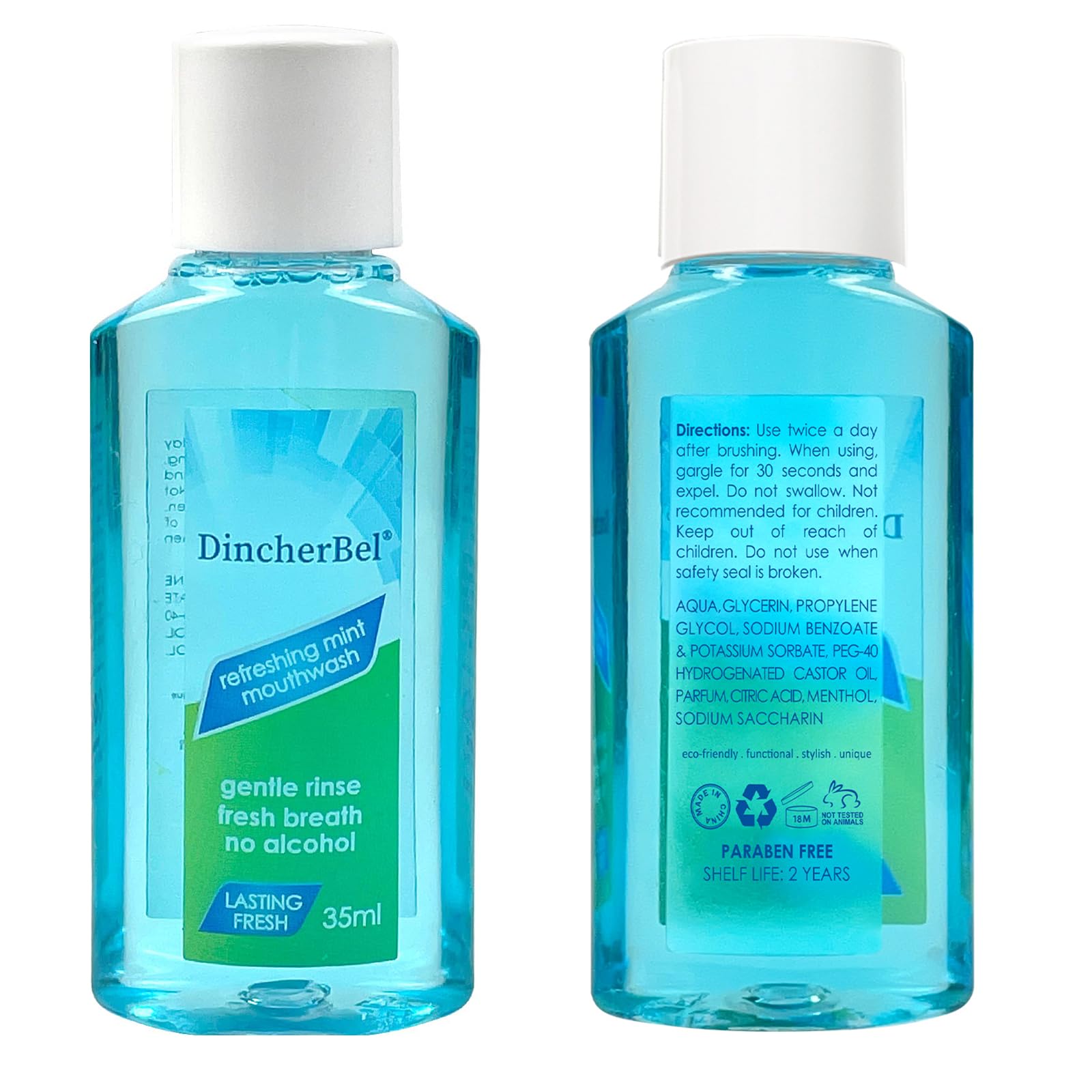 Individual 35ml mint mouthwash bottle