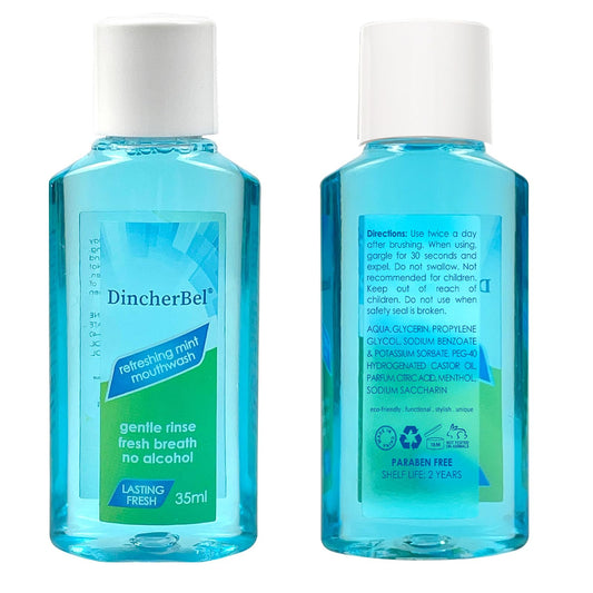 Individual 35ml mint mouthwash bottle