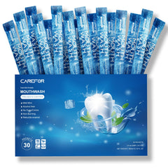 Mouthwash travel-size packaging featuring ICY Mint flavor