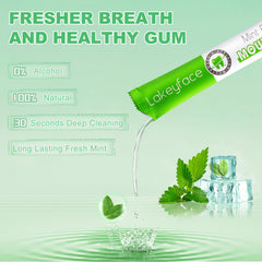 Close-up of individual mint mouthwash packets