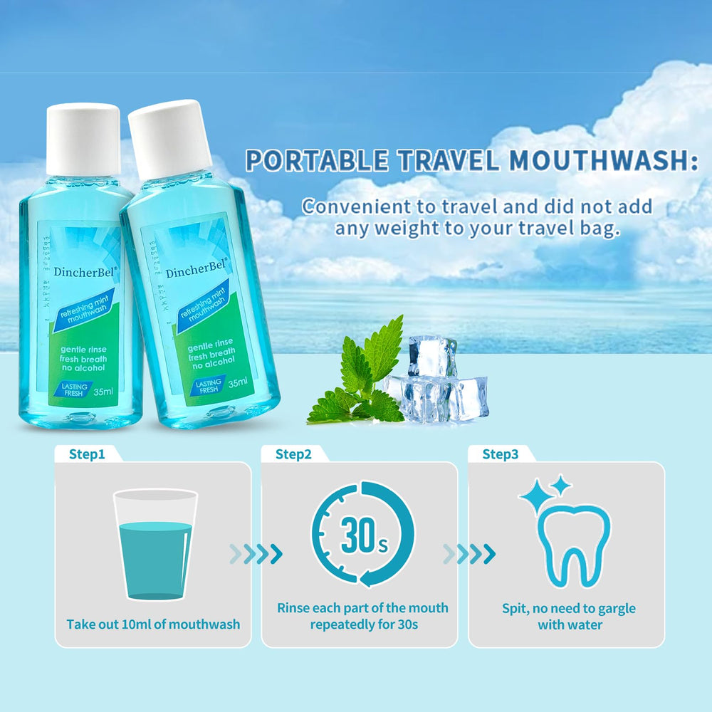 Packaging display showing 48-pack travel mouthwash