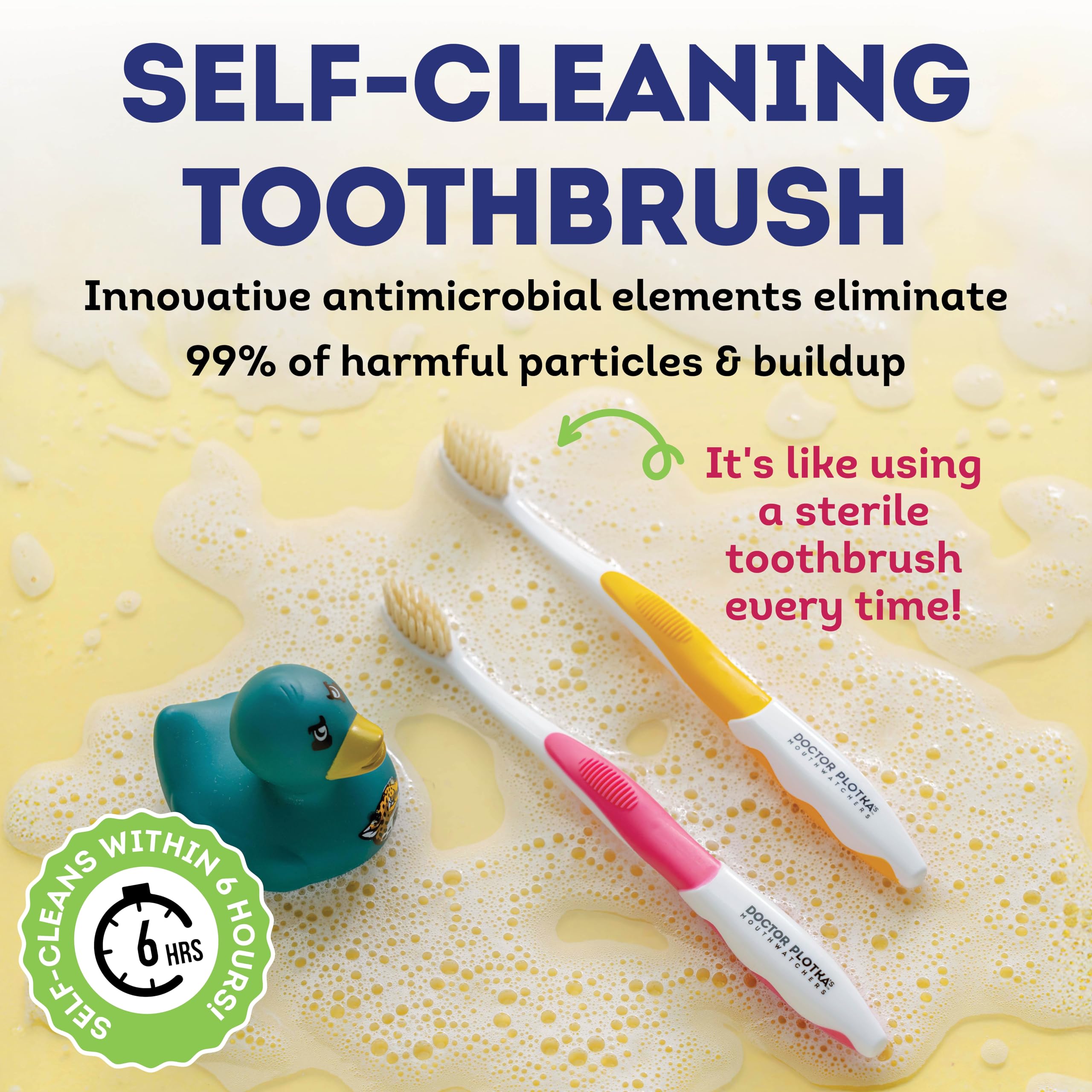 Packaging for MOUTHWATCHERS Soft Children's Flossing Manual Toothbrush Set of 2