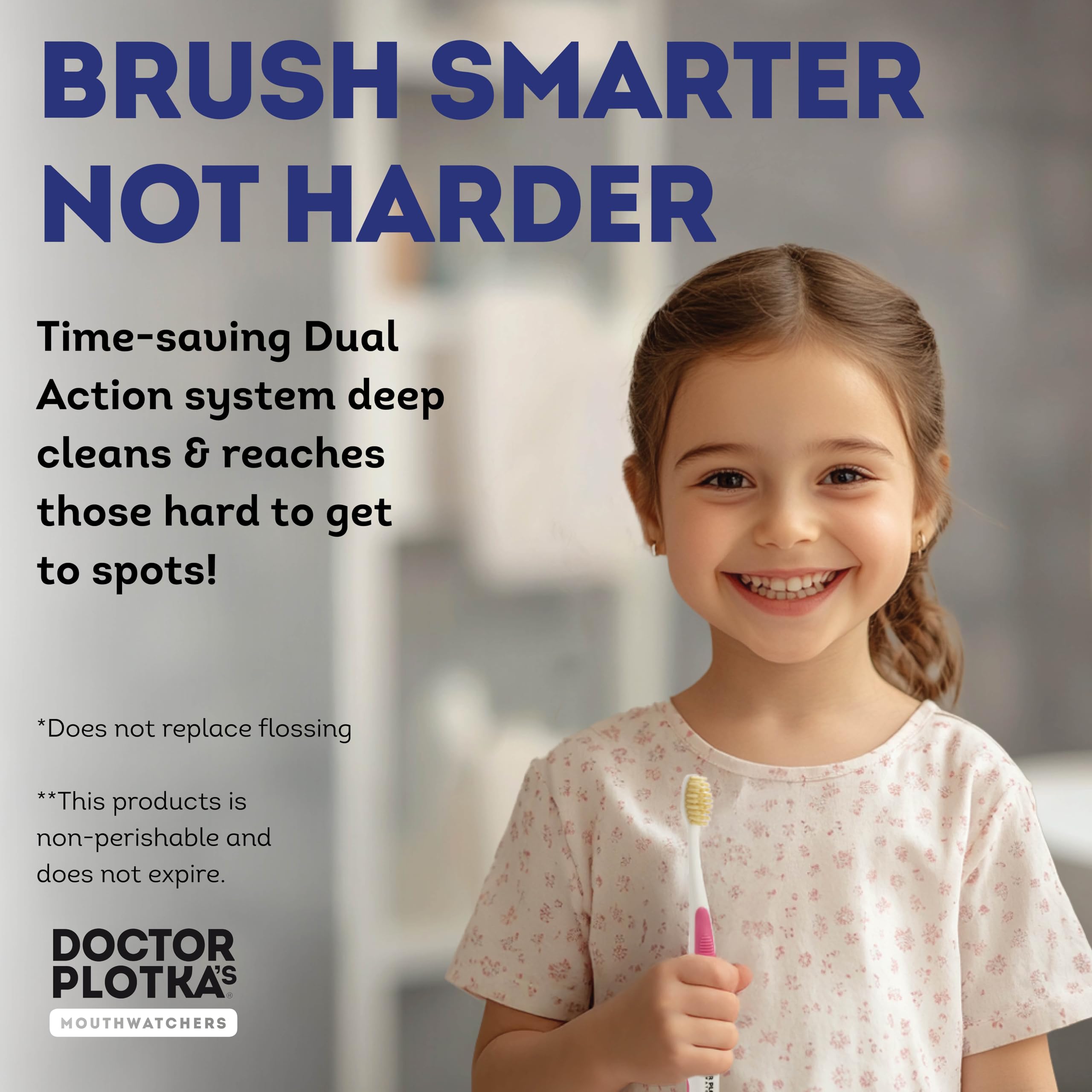 Close-up of dual-layer soft bristles with flossing action on MOUTHWATCHERS toothbrush