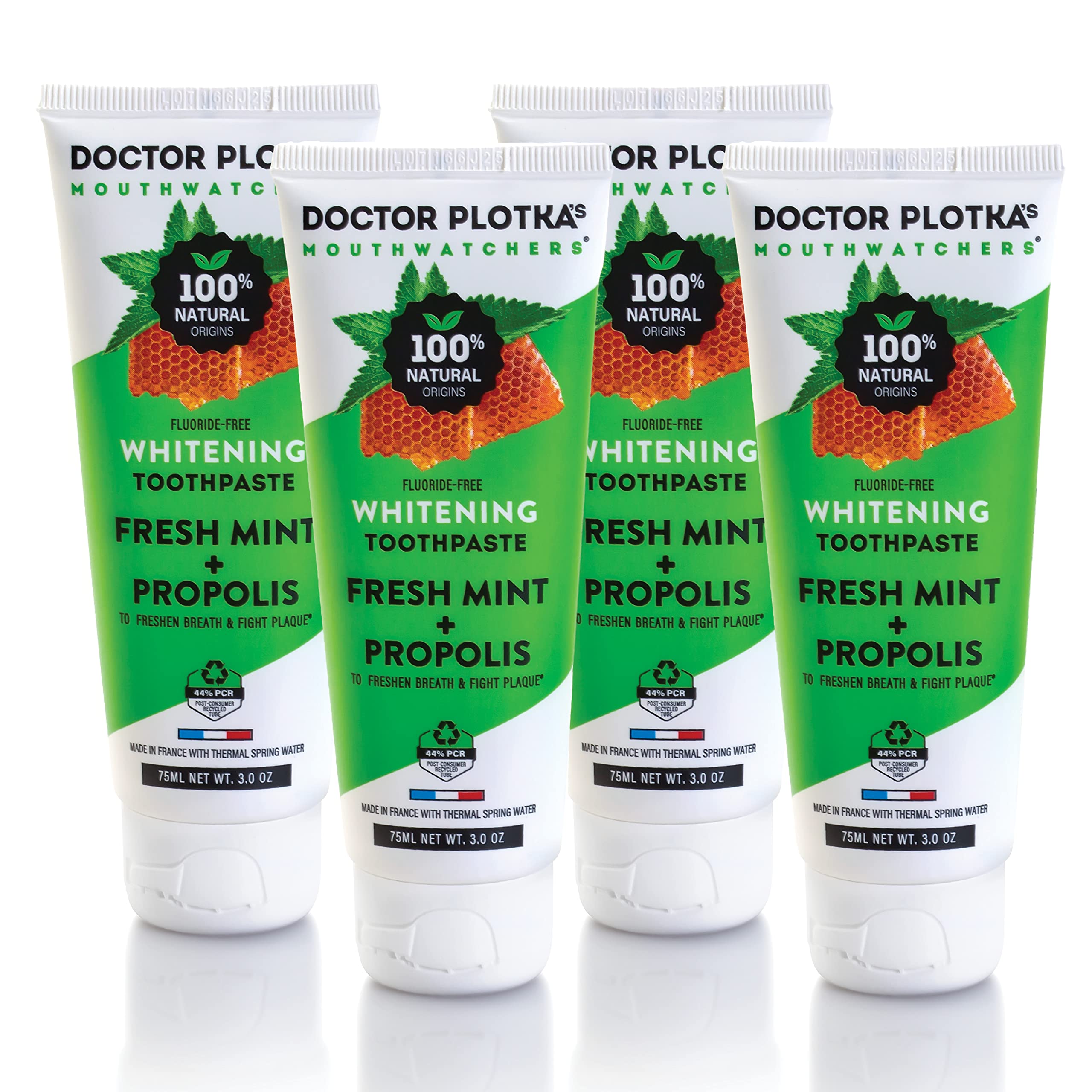 Mouthwatchers toothpaste packaging with four 3 oz tubes