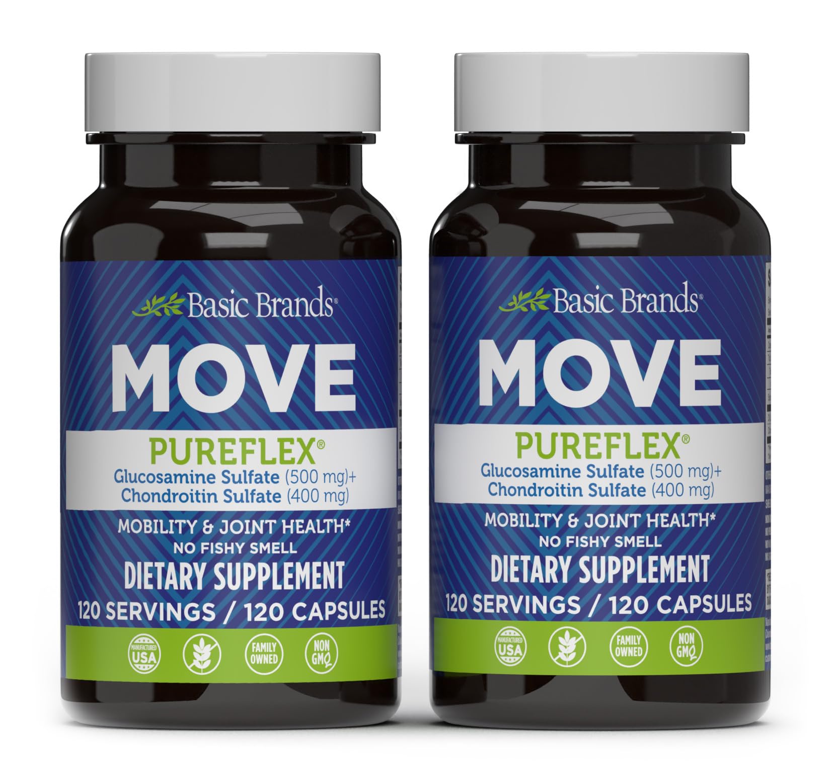Front view of Move Pureflex Glucosamine Chondroitin 120 capsules 2-pack