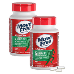 Move Free Advanced MSM Glucosamine Joint Support 2-pack front view with 120 tablets