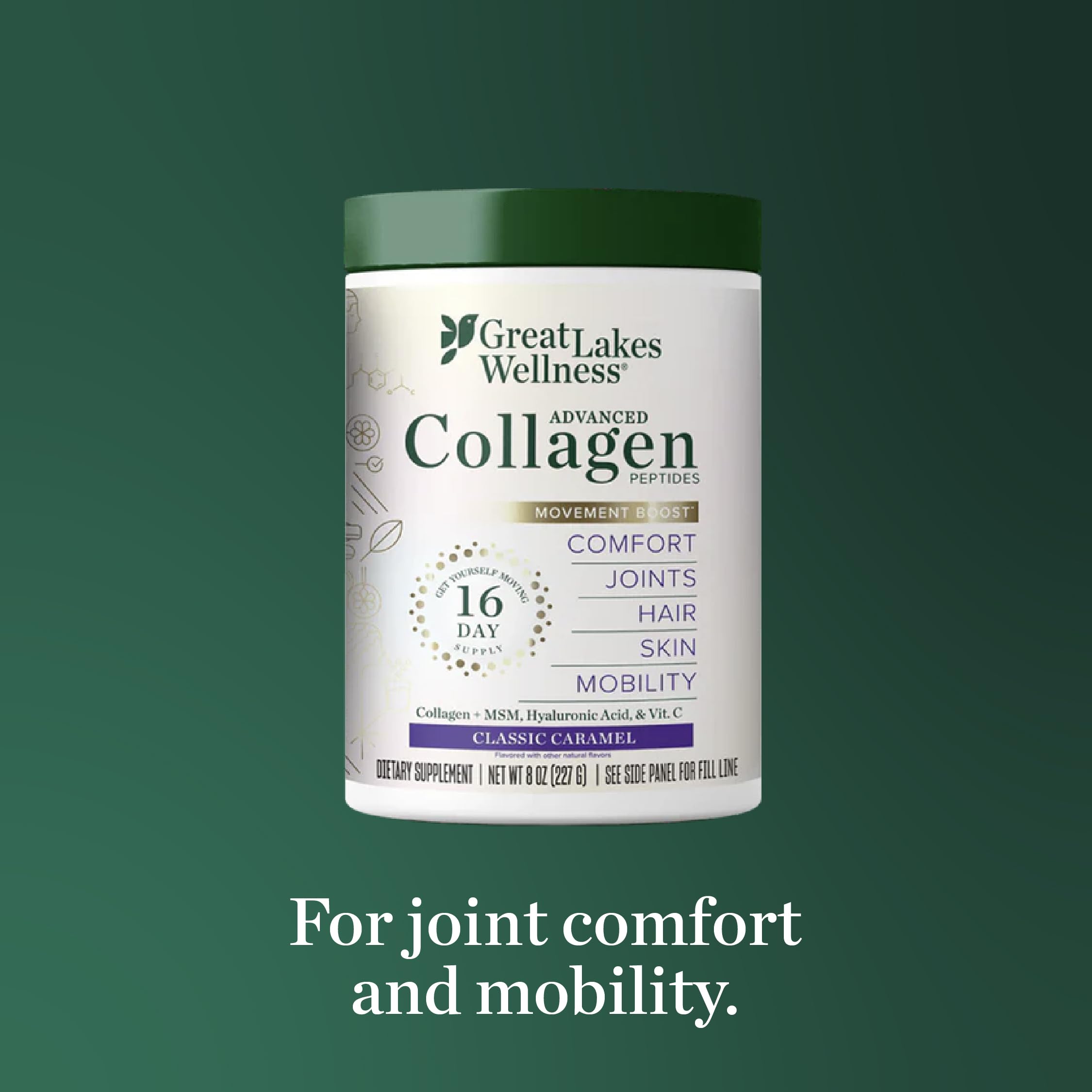 Serving scoop and prepared drink showing collagen powder for joints