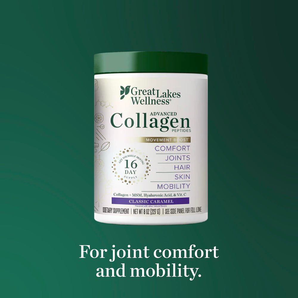 Serving scoop and prepared drink showing collagen powder for joints