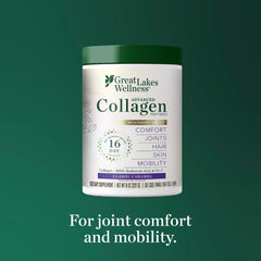 Serving scoop and prepared drink showing collagen powder for joints