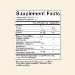 Nutrition facts panel and allergen information on the bottle