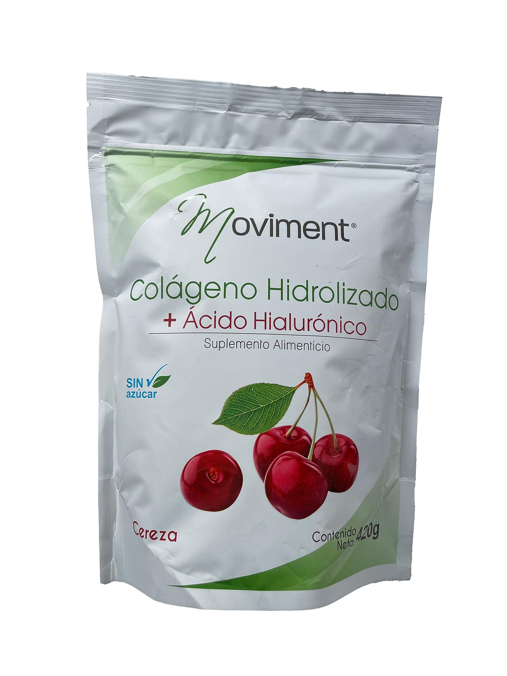 Moviment hydrolyzed collagen + hyaluronic acid sugar-free cherry flavor bottle on white background