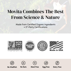 Lifestyle shot showing organic vegan supplement packaging in a kitchen
