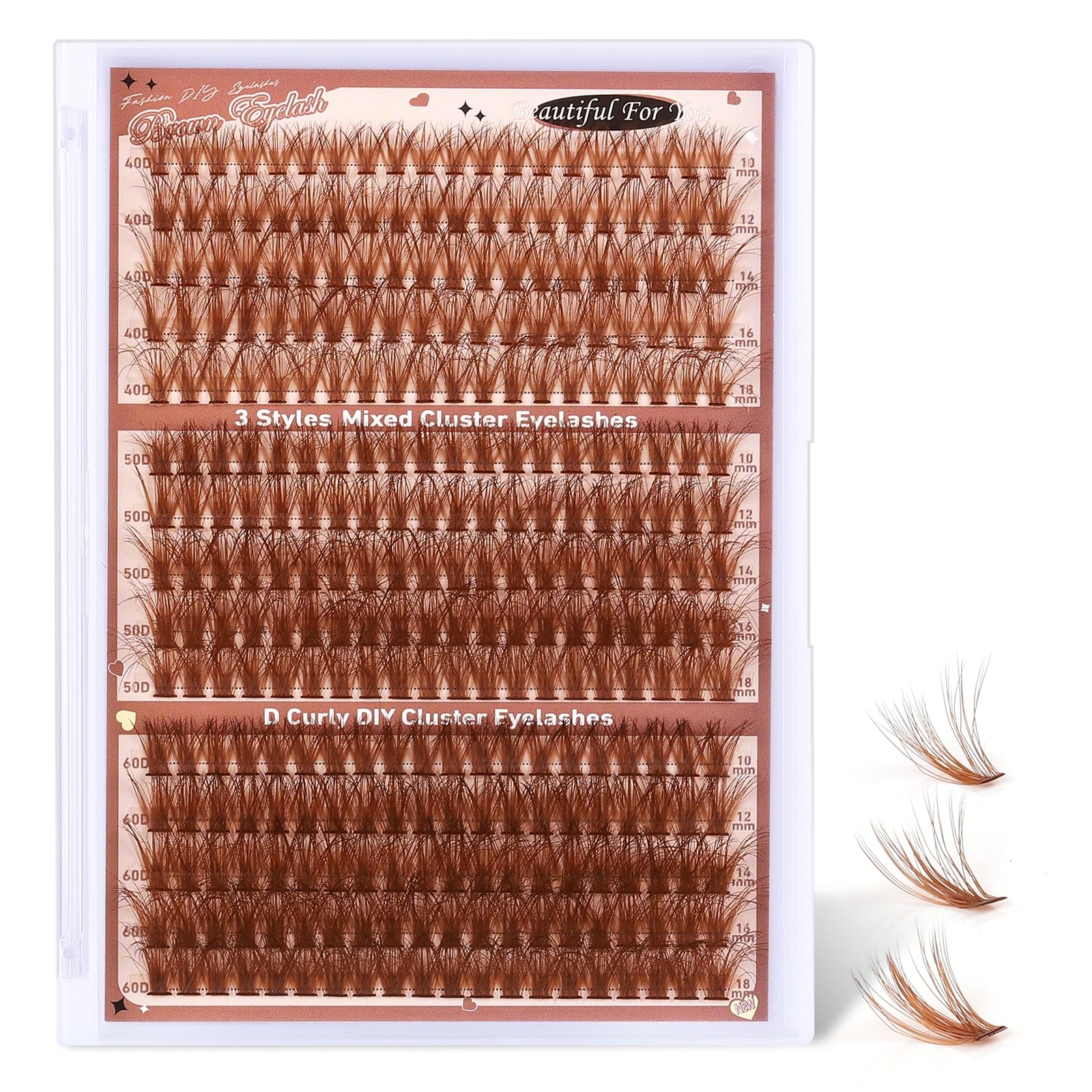 MOWOT brown lash clusters in fluffy wispy style for natural enhancement daily wear.