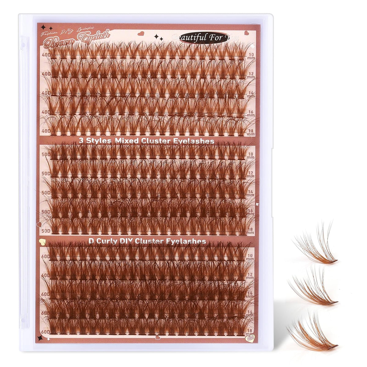 MOWOT brown lash clusters in fluffy wispy style for natural enhancement daily wear.