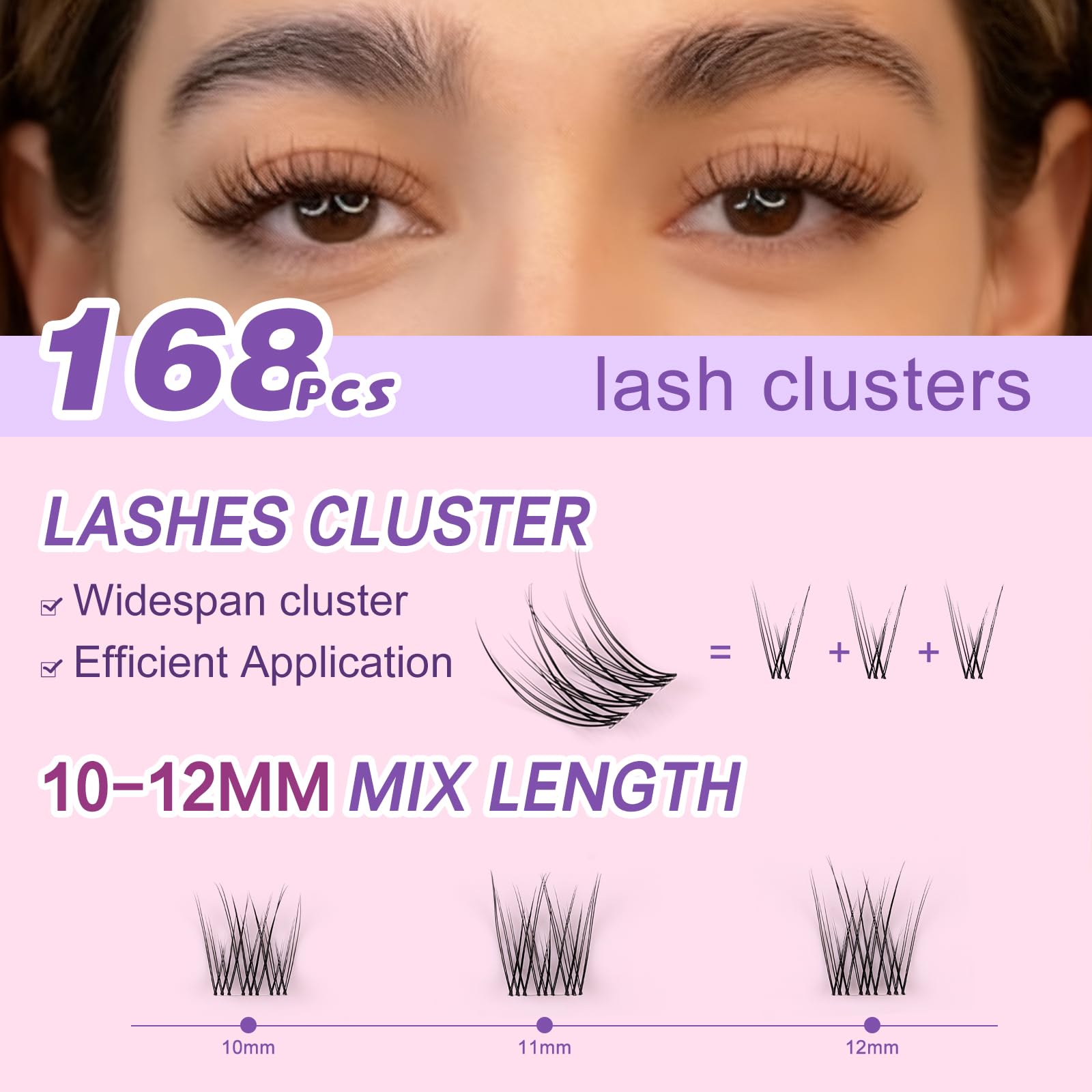 MOWOT Lash Clusters 10-12mm lengths display for versatile styling.