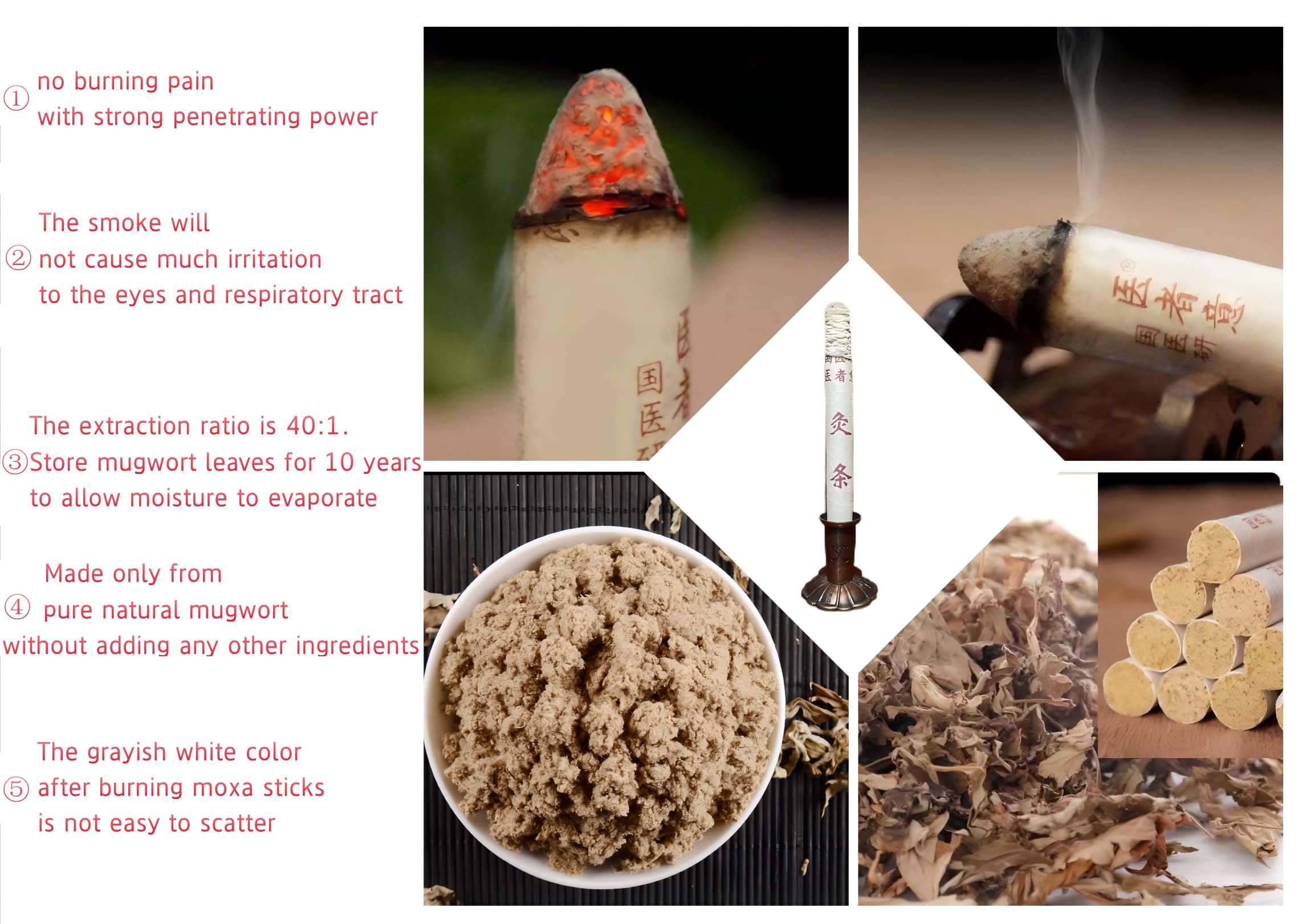 Moxa sticks arranged for moxibustion use