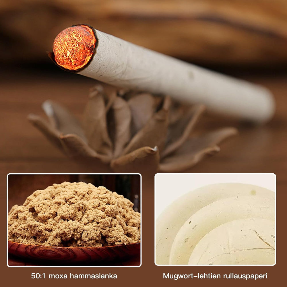 Moxa sticks laid out for moxibustion practice
