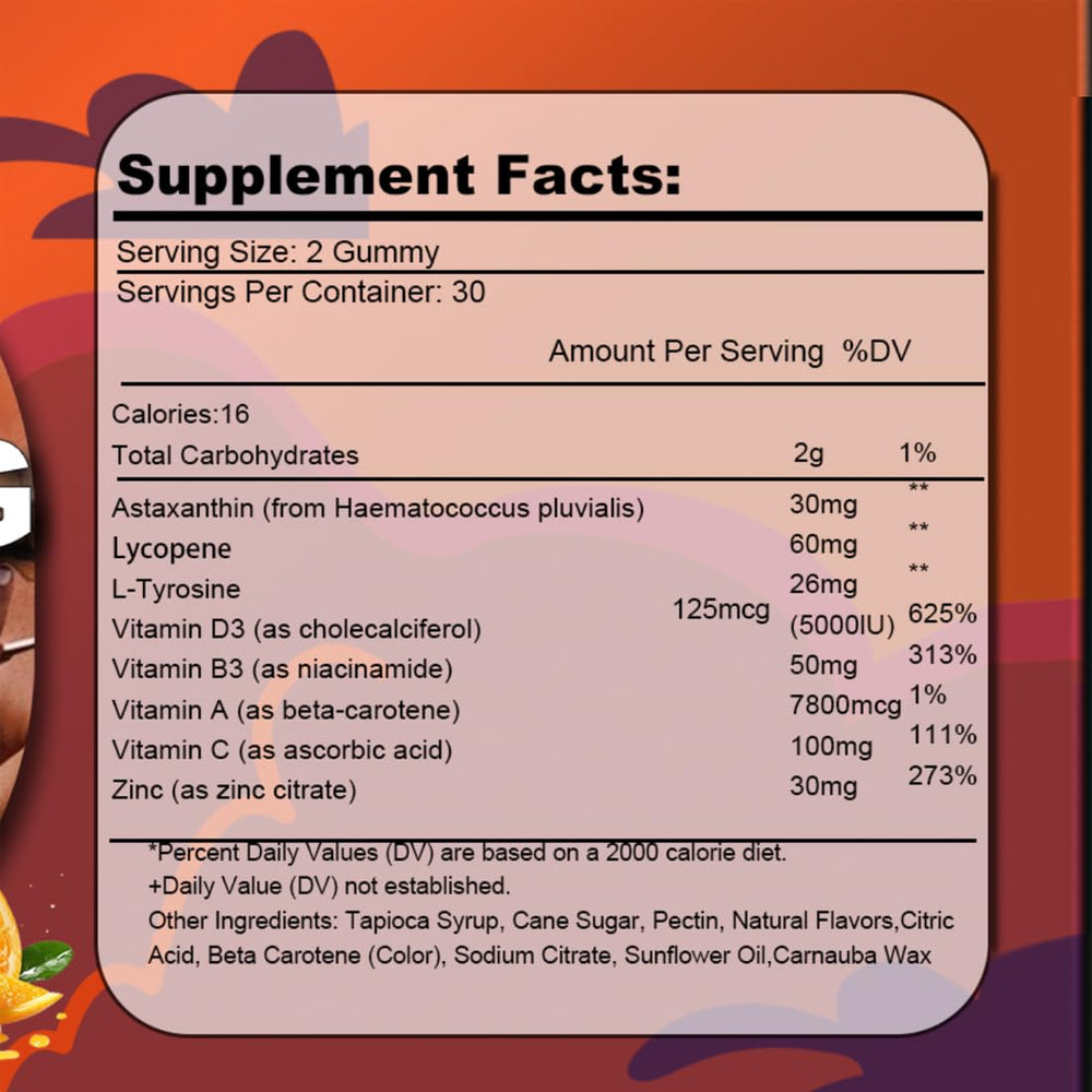 Close-up of key ingredients Astaxanthin Lycopene Beta Carotene