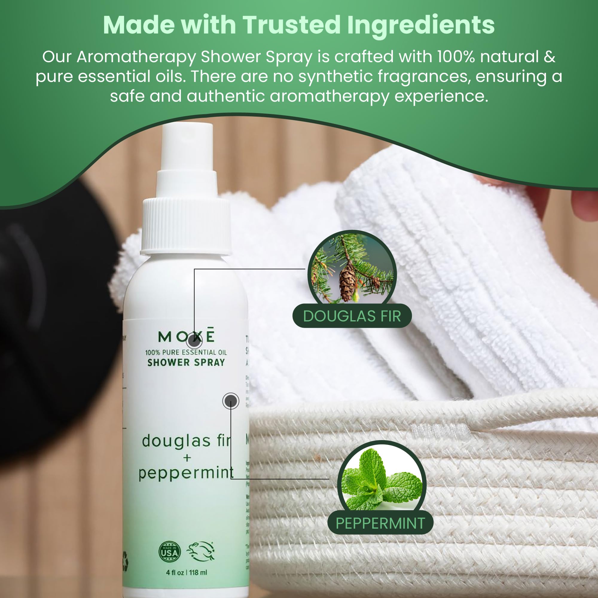 MOXE Aromatherapy Shower Spray 4 oz packaging