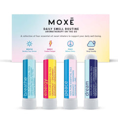 MOXE Daily Aromatherapy Nasal Inhalers Set with four inhalers: Breathe, Energy, Peace, Dream