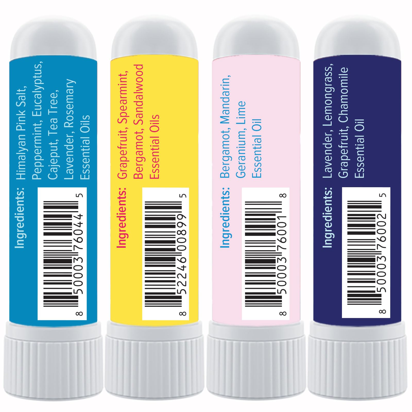 All four inhalers displayed together with packaging