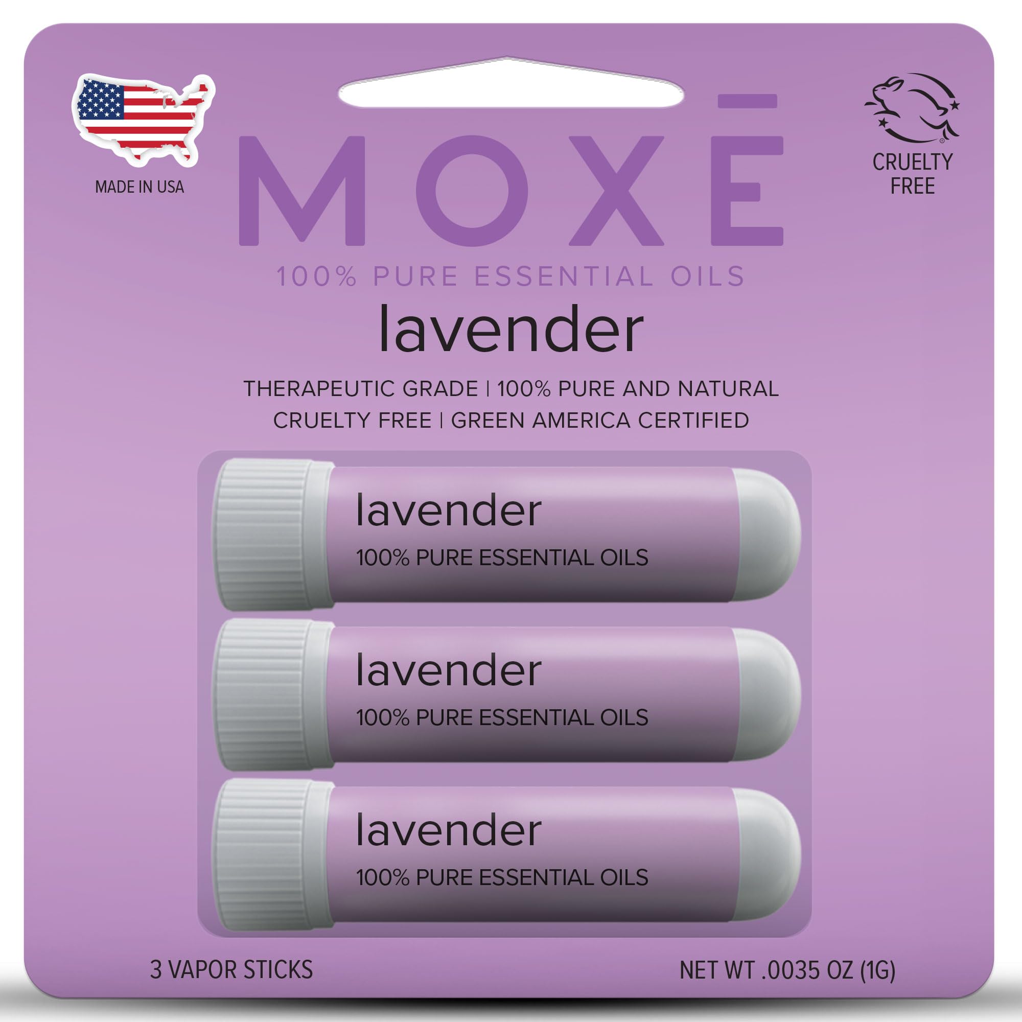MOXĒ Lavender essential oil inhaler 3-pack front view