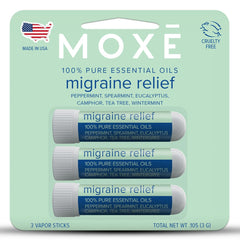 MOXE Migraine Relief Inhalers pack-front, portable migraine relief on the go.