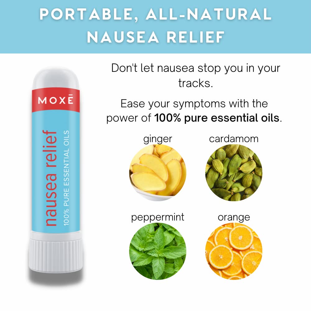 MOXE Nausea Inhaler Stick close-up shows ginger-cardamom aroma for calming sensation.