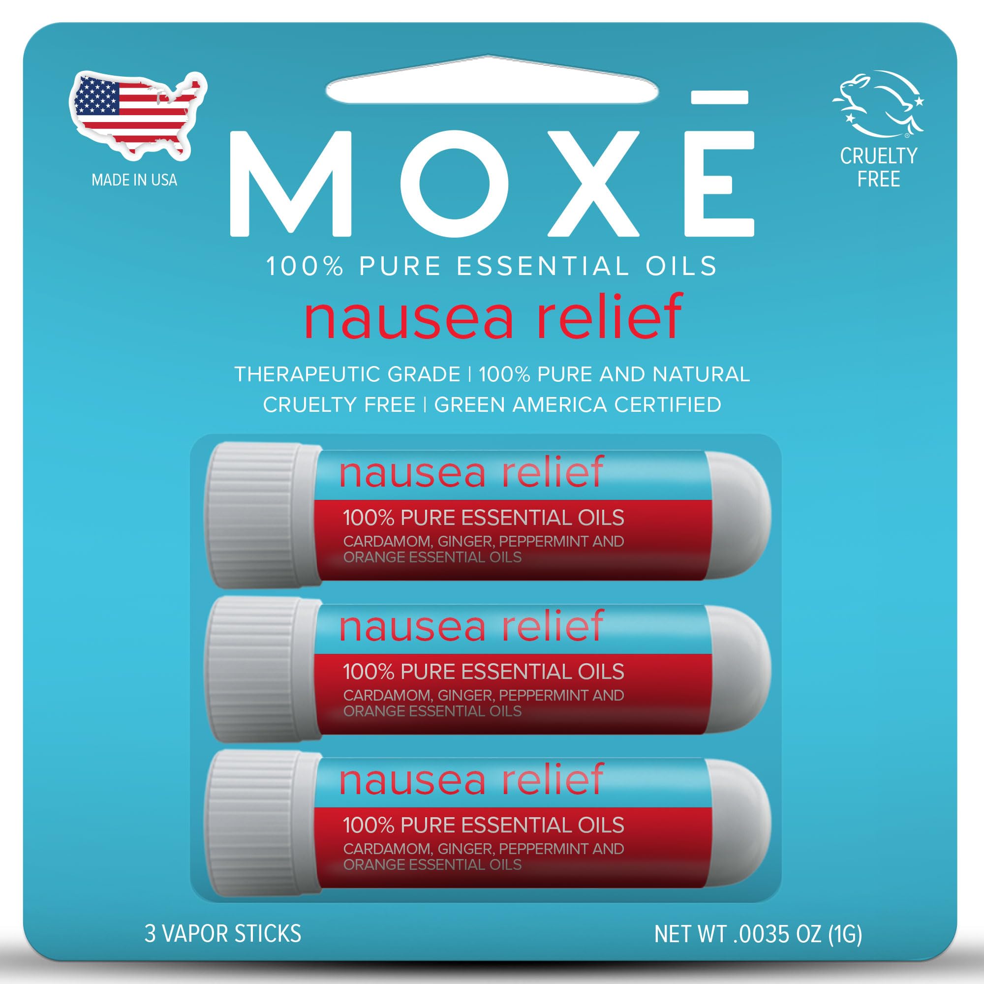 MOXE Nausea Inhaler Stick pack-front view for portable relief.