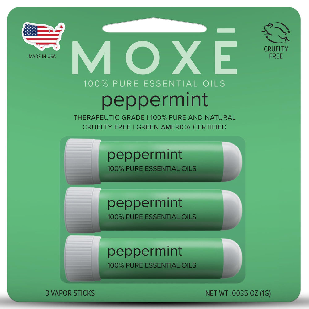 Front view of MOXĒ Peppermint Essential Oil Inhaler 3-pack