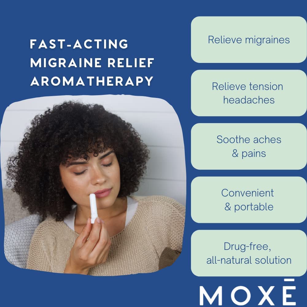 MOXE peppermint oil closeup inhaler, quick-refresh for tense headaches.