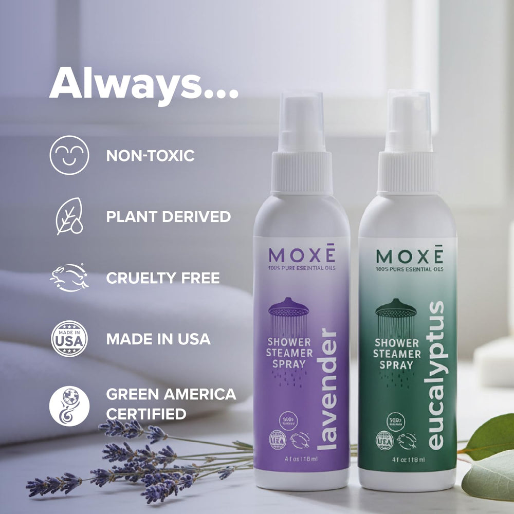Relaxing lavender and eucalyptus ambiance with MOXE Shower Mist