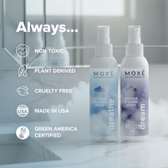 Bathroom setup with MOXE spray bottle ready to use in shower