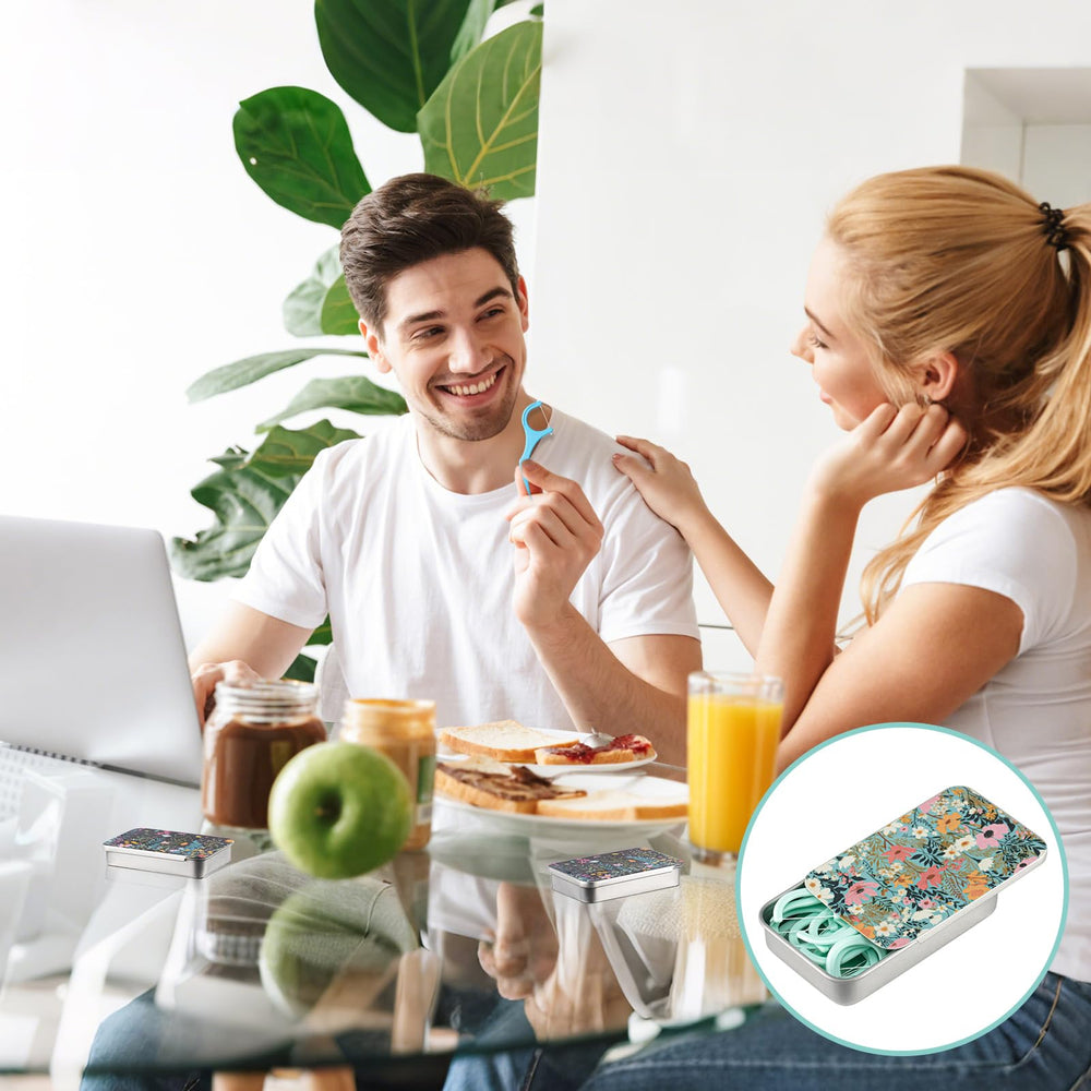 Package of 4 floral dental floss portable cases