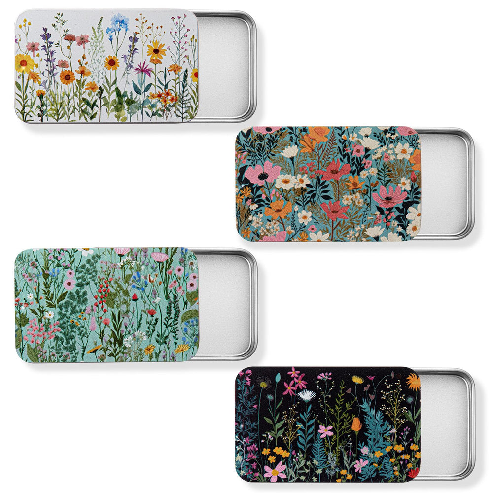 Floral-patterned dental floss case in green background