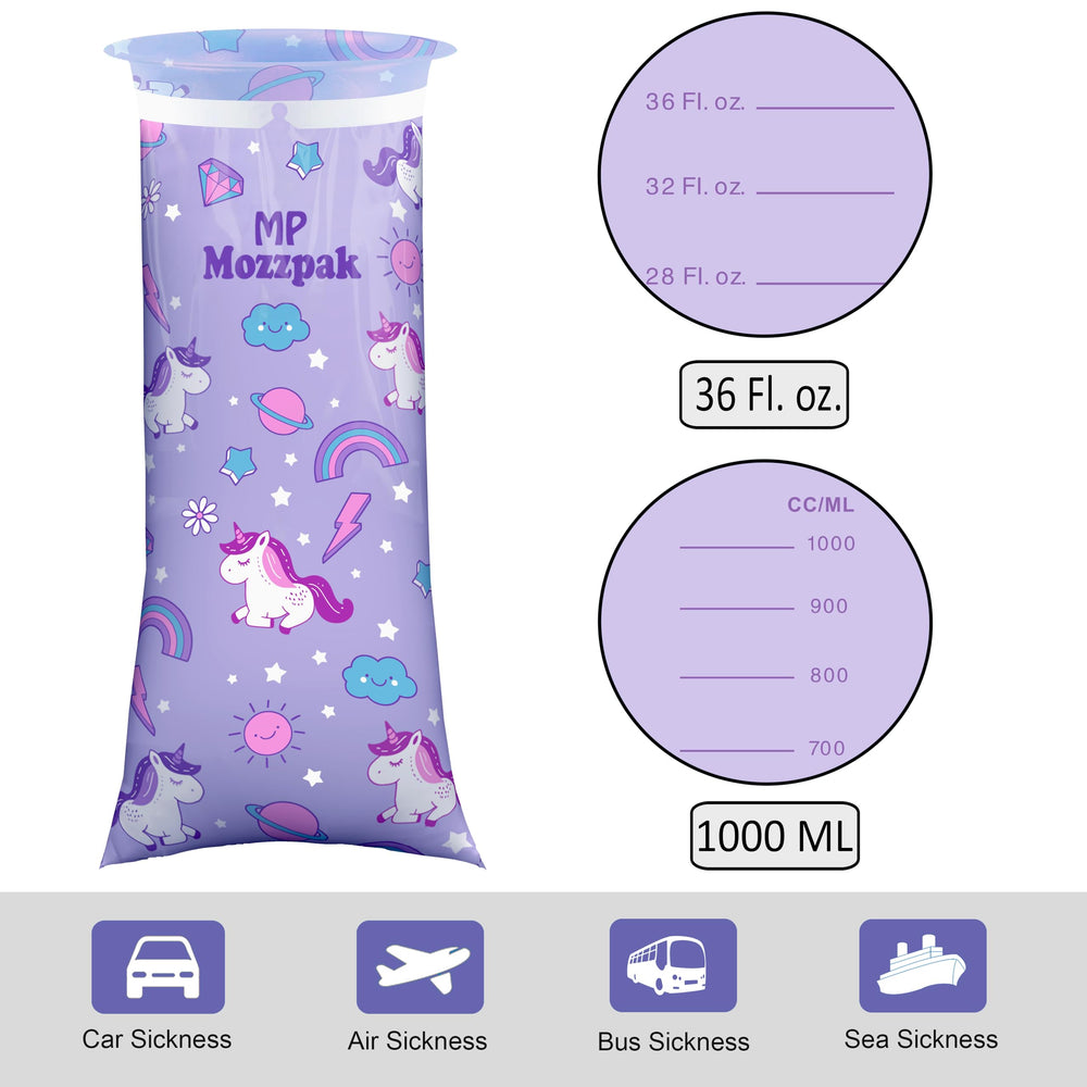 MP Mozzpak 15-pack motion sickness bags for family travel readiness.