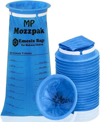 MP Mozzpak emesis bag front packaging showing 24 pack for travel preparedness