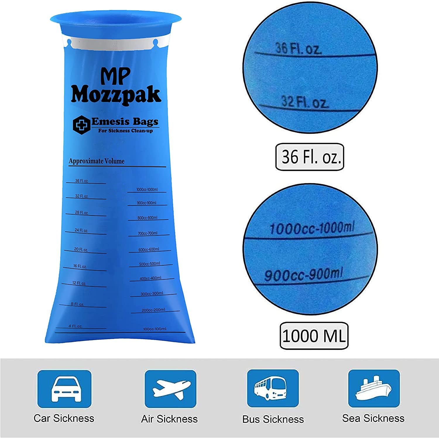 MP Mozzpak emesis bag in car travel scenario for nausea relief