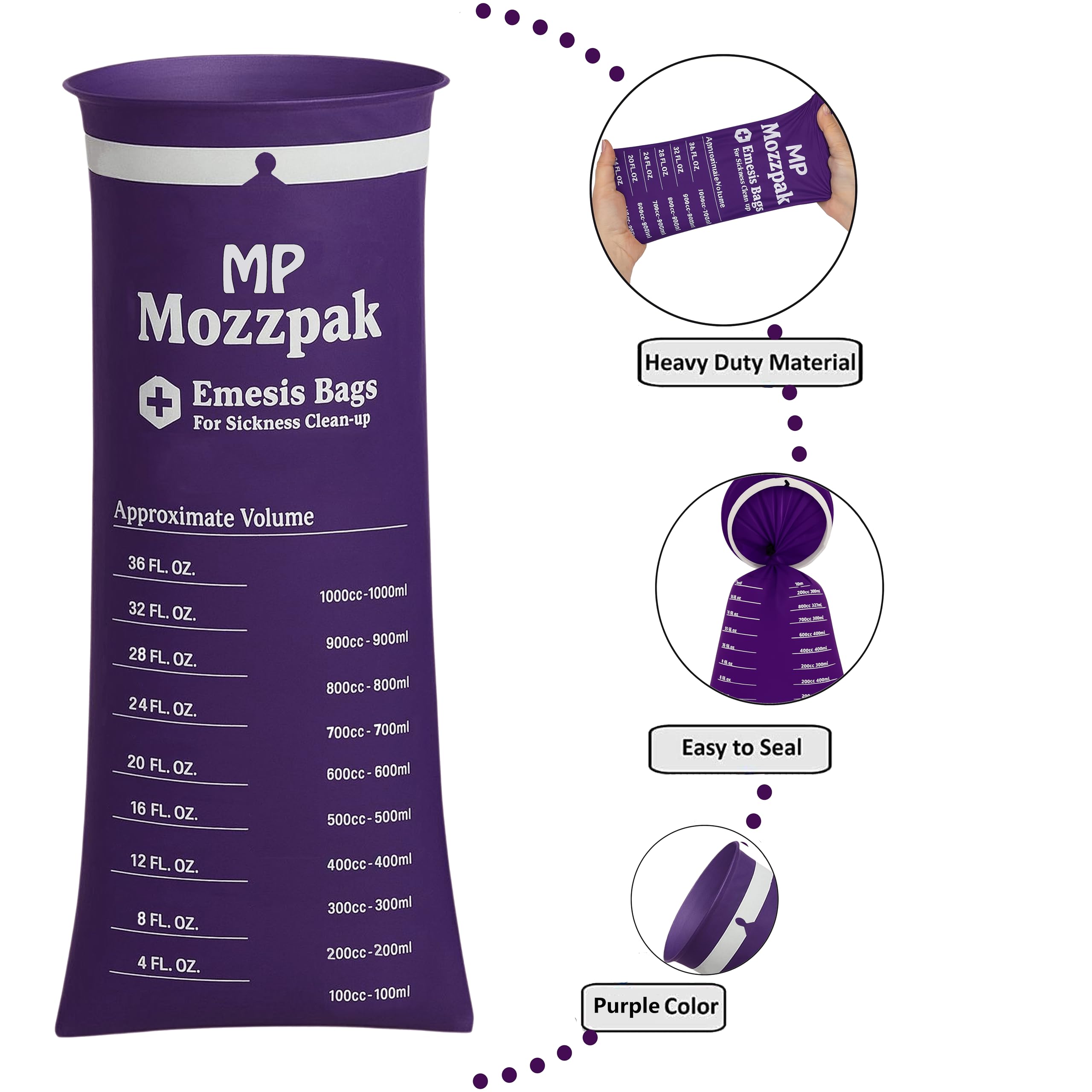 MP Mozzpak emesis bags purple color aids quick recognition