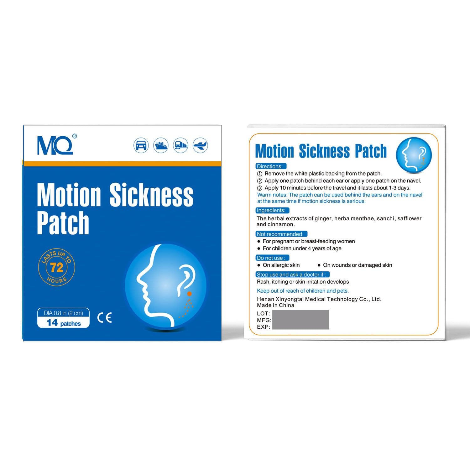 MQ motion sickness patch backing removed ready to apply behind ear