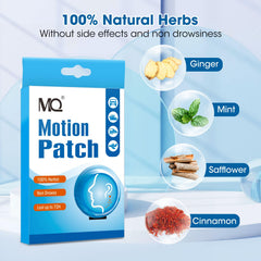 MQ Motion Sickness Patch highlighting fast-acting action within minutes of application.