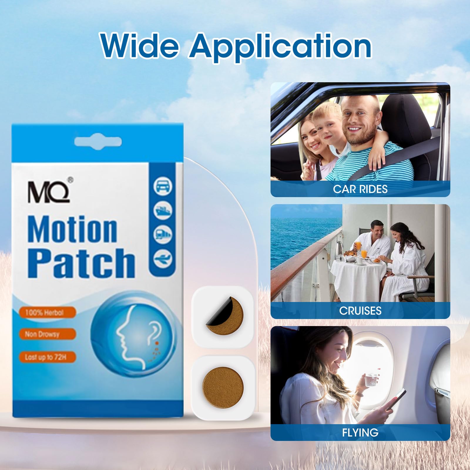 MQ Motion Sickness Patch waterproof design suits all-weather travel.