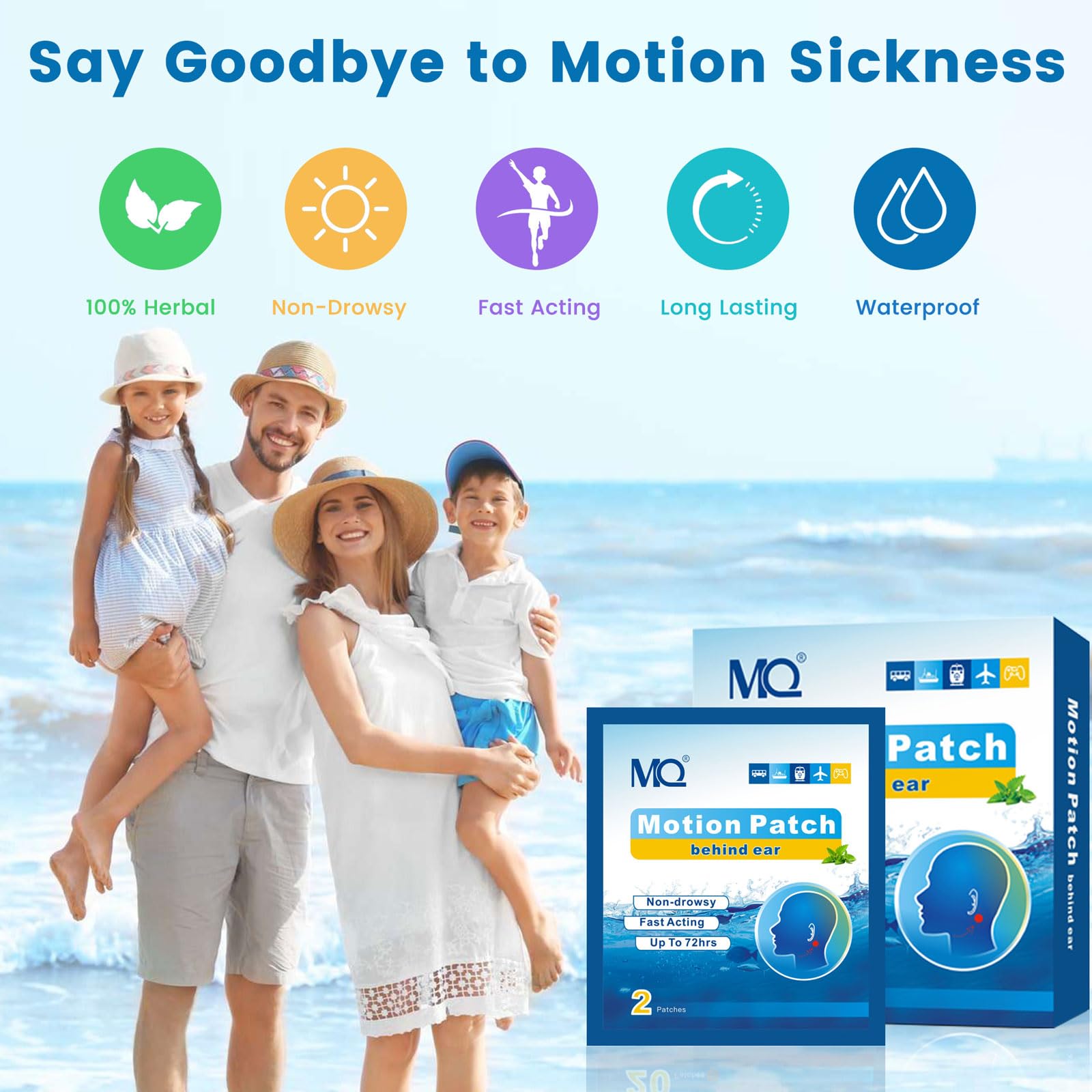 MQ motion sickness patches blend with skin tone for discreet wear