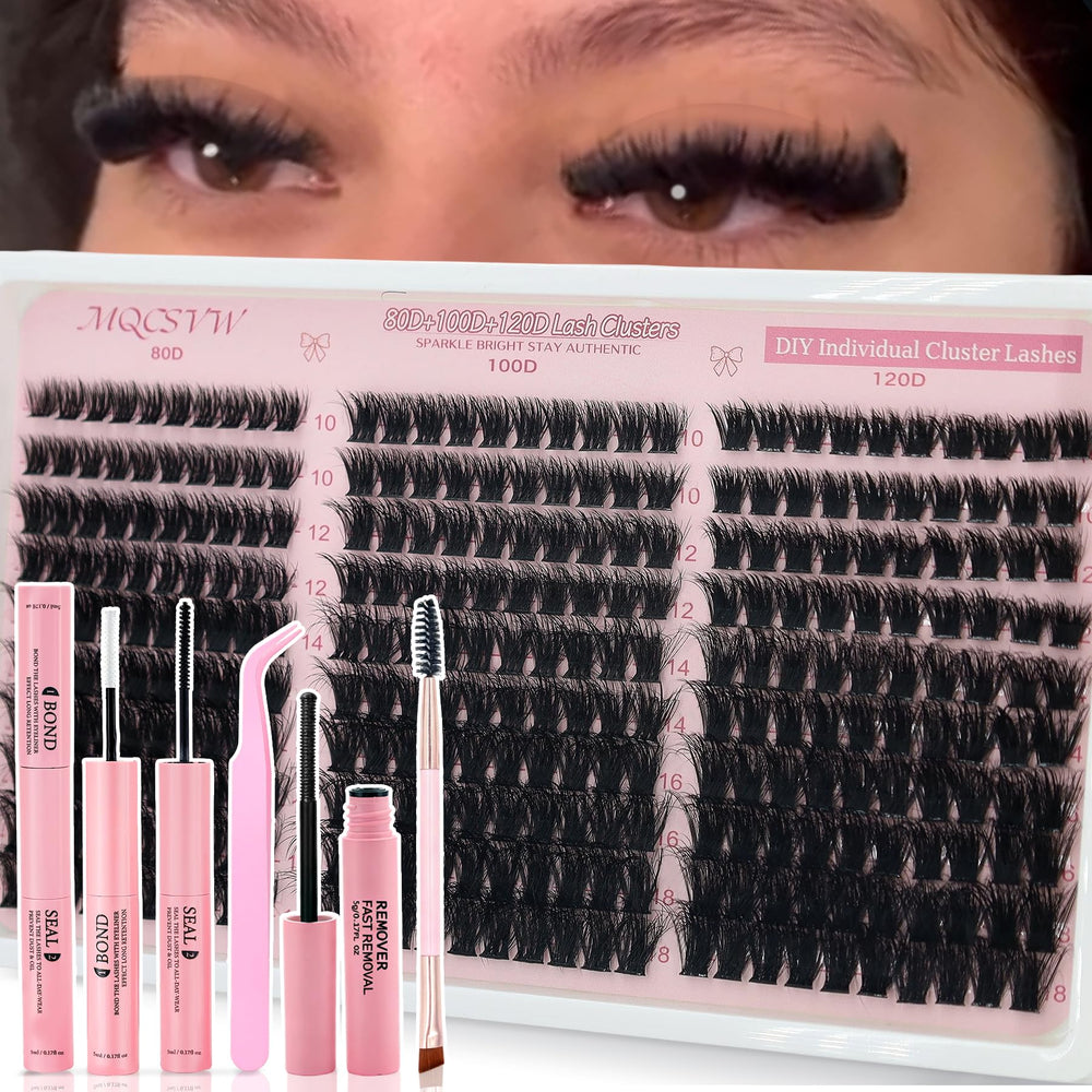 MQCsvw Fluffy Lash Clusters Kit image shows easy at-home lash extensions.