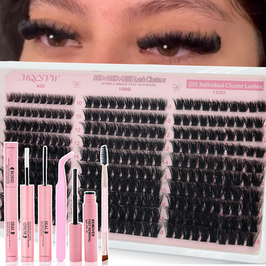 MQCsvw Fluffy Lash Clusters Kit image shows easy at-home lash extensions.
