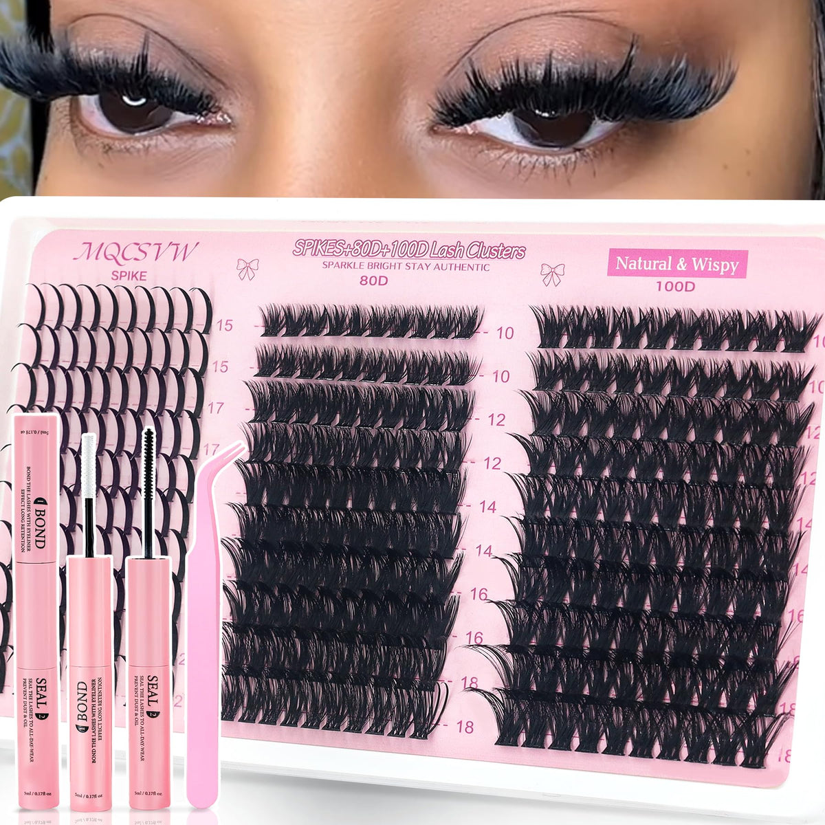 MQCsvw lash clusters spikes 80D-100D in 15-21mm for bold, dramatic volume.