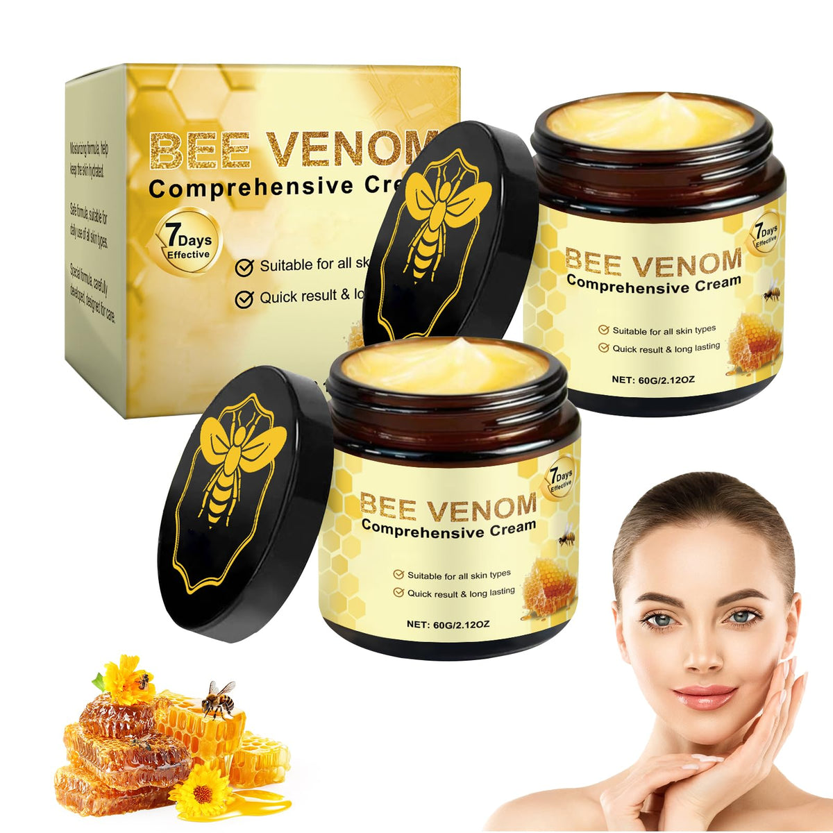 MQG Bee Venom Comprehensive Cream bottle for daily hydration.