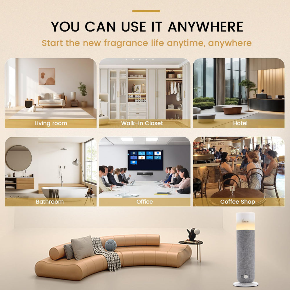 Included accessories: power adapter, fragrance oil, user manual