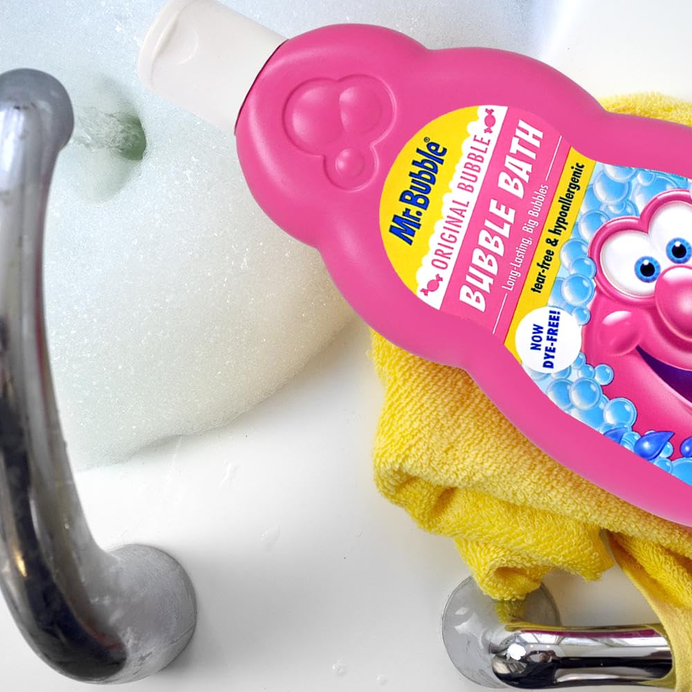 Close-up of Mr. Bubble Original Bubble Bath bottle and label